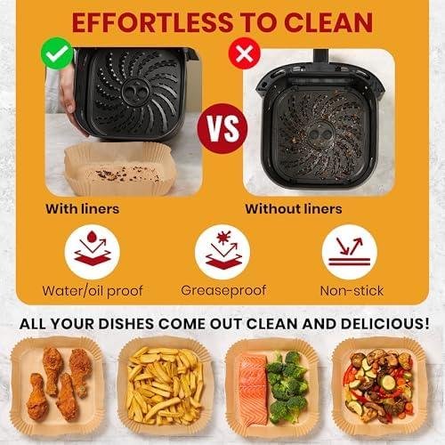         Air Fryer Paper Liners, 125Pcs Air Fryer Disposable Liners, Non-Stick and Oil Proof for Easy Cleanup, 8 Square for 5-8 qt Basket by Baker's Signature       