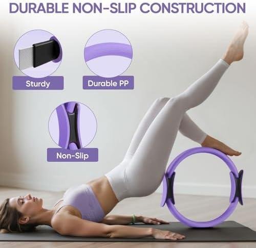         Home Pilates Kit for Women Pilates Equipment Ring and Ball Set Magic Circle Hoop with 5 Resistance Bands Compact Toning Fitness Essentials Starter Set Accessories       