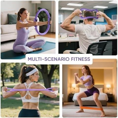         Home Pilates Kit for Women Pilates Equipment Ring and Ball Set Magic Circle Hoop with 5 Resistance Bands Compact Toning Fitness Essentials Starter Set Accessories       