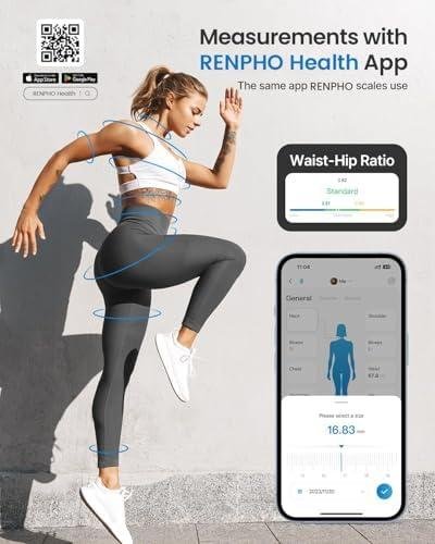         RENPHO Body Measuring Tape, Smart Tape Measure for Weight Loss, Bluetooth Fitness Equipment with App, Measuring Waist, Hip, Bust, Arms, Muscle Gain, Retractable, 60in /150cm, White       