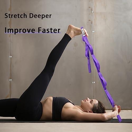         Stretching Strap Yoga Strap with Loops, Stretch Straps for Physical Therapy, Non-Elastic Exercise Strap for Pilates, Dance and Gymnastics with Workout Guide       