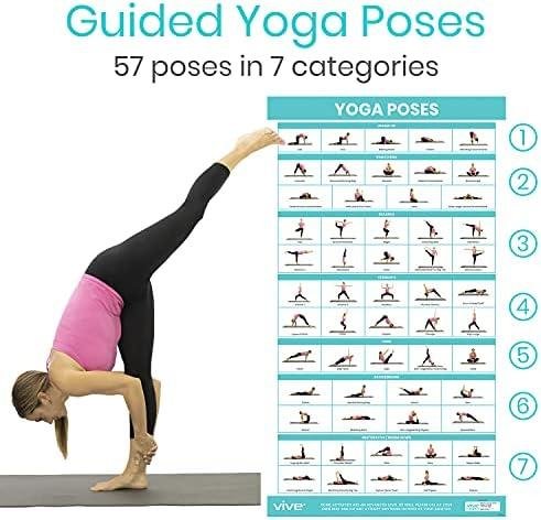         Vive Yoga Poster - Poses for Beginners and Experts - Mat Exercise Home Gym Workout Accessories Set- Double Sided Laminated Flow Chart Accessory - Instructional Guided Routine - for Women, Men       