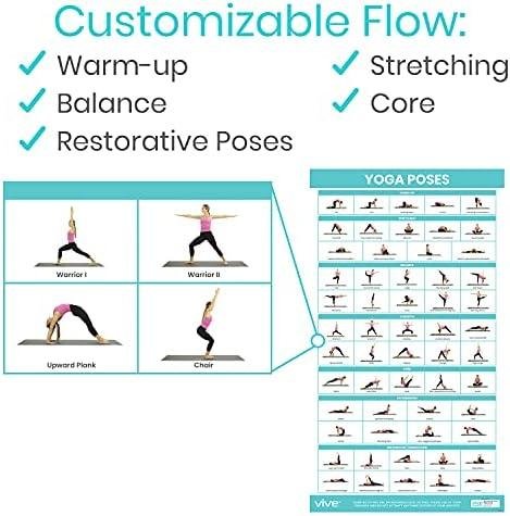         Vive Yoga Poster - Poses for Beginners and Experts - Mat Exercise Home Gym Workout Accessories Set- Double Sided Laminated Flow Chart Accessory - Instructional Guided Routine - for Women, Men       