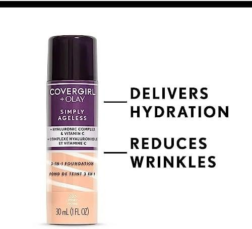         CoverGirl & Olay Simply Ageless 3-in-1 Liquid Foundation, Matte Finish, Hyaluronic & Vitamin C Formula, Nude Beige, 1 Count       