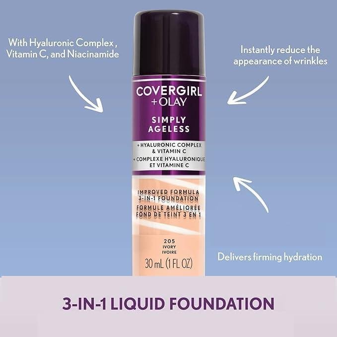         COVERGIRLOlay Simply Ageless 3-in-1 Liquid Foundation Ivory, 1 Ounce (packaging may vary)       