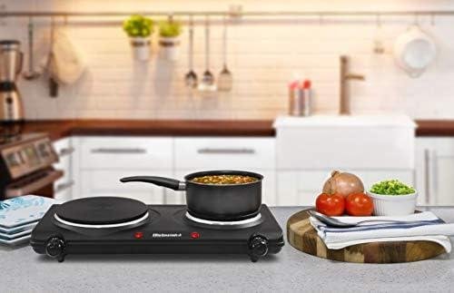         Elite Gourmet EDB-302BF Countertop Double Cast Iron Burner, 1500 Watts Electric Hot Plate, Temperature Controls, Power Indicator Lights, Easy to Clean, Black       