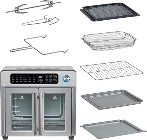 Emeril Lagasse Extra Large French Door Air Fryer Toaster Oven Combo, 24 Cooking Functions and Digital Controls, 7 Accessories Included, Stainless Steel Finish, 26QT Capacity Emeril Lagasse Extra Large French Door Air Fryer Toaster Oven Combo, 24 Cooking Functions and Digital Controls, 7 Accessories Included, Stainless Steel Finish, 26QT Capacity