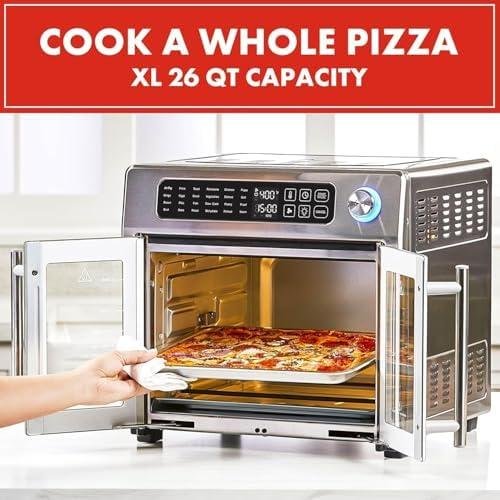 Emeril Lagasse Extra Large French Door Air Fryer Toaster Oven Combo, 24 Cooking Functions and Digital Controls, 7 Accessories Included, Stainless Steel Finish, 26QT Capacity Emeril Lagasse Extra Large French Door Air Fryer Toaster Oven Combo, 24 Cooking Functions and Digital Controls, 7 Accessories Included, Stainless Steel Finish, 26QT Capacity