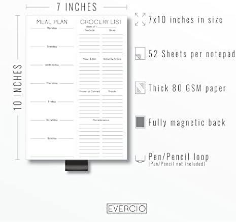         Evercio Meal Plan & Grocery List Magnetic Notepad for Refrigerator | For Shopping Lists Planner Organizer Memo Note Pad for Fridge | Kitchen Gift for Mother, Girlfriend | 7x10 Inches, 52 Sheets       