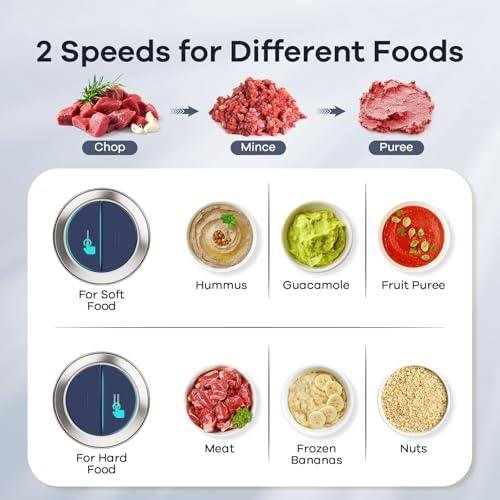         GANIZA Food Processors, Electric Chopper with Meat Grinder & Veggie Chopper - 2 Bowls with Powerful Copper Motor - Includes 2 Sets of Bi-Level Blades for Baby Food/Meat (Blue, 8 Cup8 Cup)       