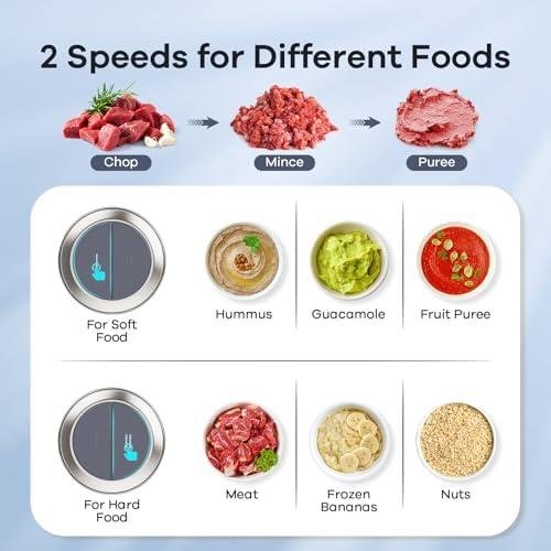         GANIZA Food Processors, Electric Chopper with Meat Grinder & Veggie Chopper - 2 Bowls with Powerful Copper Motor - Includes 2 Sets of Bi-Level Blades for Baby Food/Meat (Grey, 8 Cup8 Cup)       