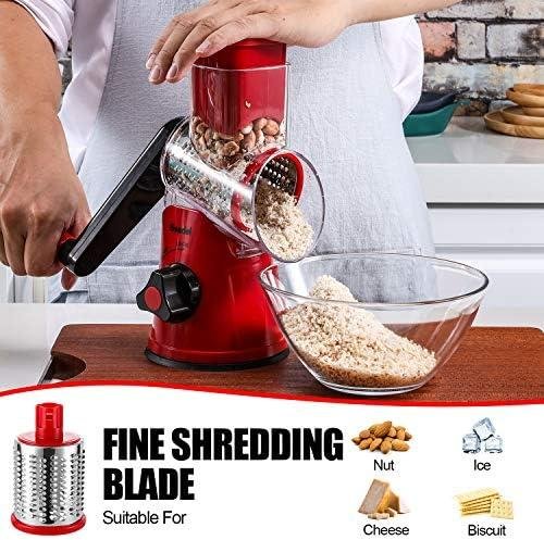 Geedel Rotary Cheese Grater, Kitchen Mandoline Vegetable Slicer with 3 Interchangeable Blades, Easy to Clean Grater for Fruit, Vegetables, Nuts Geedel Rotary Cheese Grater, Kitchen Mandoline Vegetable Slicer with 3 Interchangeable Blades, Easy to Clean Grater for Fruit, Vegetables, Nuts