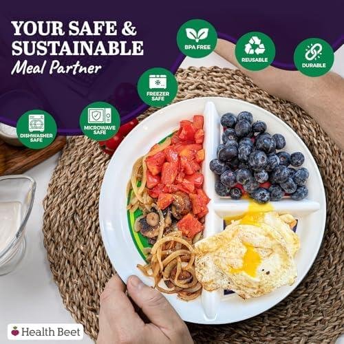 Health Beet 10 Diabetic Portion Control Plate for Balanced Eating -3 Divided Sections for Veggies Carbs & Protein - Microwave & Dishwasher Safe Bariatric Sectioned Plates for Adults & Kids - 1 Pack Health Beet 10 Diabetic Portion Control Plate for Balanced Eating -3 Divided Sections for Veggies Carbs & Protein - Microwave & Dishwasher Safe Bariatric Sectioned Plates for Adults & Kids - 1 Pack