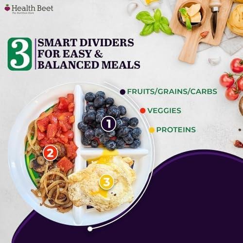 Health Beet 10 Diabetic Portion Control Plate for Balanced Eating -3 Divided Sections for Veggies Carbs & Protein - Microwave & Dishwasher Safe Bariatric Sectioned Plates for Adults & Kids - 1 Pack Health Beet 10 Diabetic Portion Control Plate for Balanced Eating -3 Divided Sections for Veggies Carbs & Protein - Microwave & Dishwasher Safe Bariatric Sectioned Plates for Adults & Kids - 1 Pack