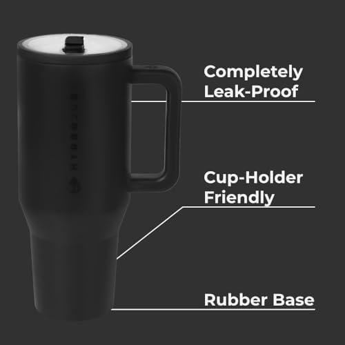 HydroJug Traveler - 40 oz Water Bottle with Handle & Flip Straw - Fits in Cup Holder, Leak Resistant Tumbler-Reusable Insulated Stainless Steel & Rubber Base - Gifts for Women & Men, Black HydroJug Traveler - 40 oz Water Bottle with Handle & Flip Straw - Fits in Cup Holder, Leak Resistant Tumbler-Reusable Insulated Stainless Steel & Rubber Base - Gifts for Women & Men, Black