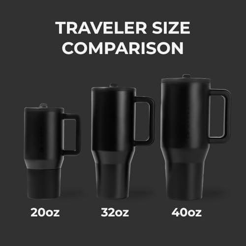 HydroJug Traveler - 40 oz Water Bottle with Handle & Flip Straw - Fits in Cup Holder, Leak Resistant Tumbler-Reusable Insulated Stainless Steel & Rubber Base - Gifts for Women & Men, Black HydroJug Traveler - 40 oz Water Bottle with Handle & Flip Straw - Fits in Cup Holder, Leak Resistant Tumbler-Reusable Insulated Stainless Steel & Rubber Base - Gifts for Women & Men, Black