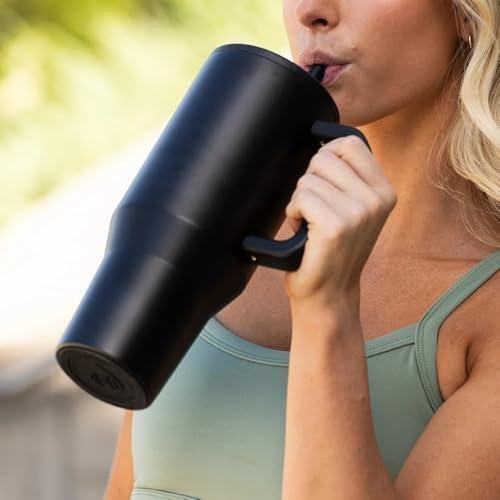HydroJug Traveler - 40 oz Water Bottle with Handle & Flip Straw - Fits in Cup Holder, Leak Resistant Tumbler-Reusable Insulated Stainless Steel & Rubber Base - Gifts for Women & Men, Black HydroJug Traveler - 40 oz Water Bottle with Handle & Flip Straw - Fits in Cup Holder, Leak Resistant Tumbler-Reusable Insulated Stainless Steel & Rubber Base - Gifts for Women & Men, Black