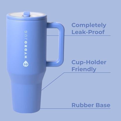 HydroJug Traveler - 40 oz Water Bottle with Handle & Flip Straw - Fits in Cup Holder, Leak Resistant Tumbler-Reusable Insulated Stainless Steel & Rubber Base - Gifts for Women & Men, Light Blue HydroJug Traveler - 40 oz Water Bottle with Handle & Flip Straw - Fits in Cup Holder, Leak Resistant Tumbler-Reusable Insulated Stainless Steel & Rubber Base - Gifts for Women & Men, Light Blue
