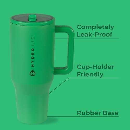         HydroJug Traveler - 40 oz Water Bottle with Handle & Flip Straw - Fits in Cup Holder, Leak Resistant Tumbler-Reusable Insulated Stainless Steel & Rubber Base - Gifts for Women & Men, Clover       