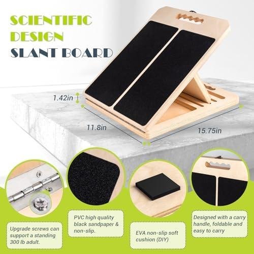 Slant Board for Calf Stretching, Adjustable Portable Wooden Incline Board for Calf Stretcher with Training Poster, 300 Lbs Weight Capacity Calf Stretch Wedge for Leg, Knees, Heel, Ankle & Stretching Slant Board for Calf Stretching, Adjustable Portable Wooden Incline Board for Calf Stretcher with Training Poster, 300 Lbs Weight Capacity Calf Stretch Wedge for Leg, Knees, Heel, Ankle & Stretching
