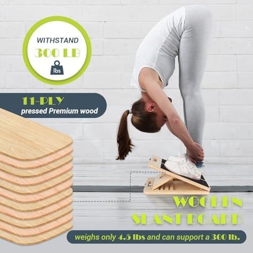 Slant Board for Calf Stretching, Adjustable Portable Wooden Incline Board for Calf Stretcher with Training Poster, 300 Lbs Weight Capacity Calf Stretch Wedge for Leg, Knees, Heel, Ankle & Stretching Slant Board for Calf Stretching, Adjustable Portable Wooden Incline Board for Calf Stretcher with Training Poster, 300 Lbs Weight Capacity Calf Stretch Wedge for Leg, Knees, Heel, Ankle & Stretching