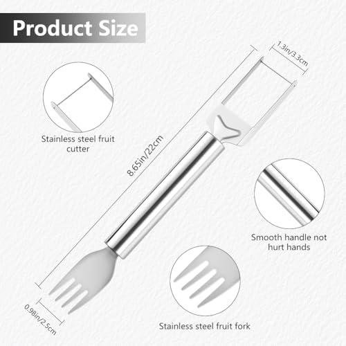         2-in-1 Stainless Steel Fruit Cutter, Watermelon Fork Slicer Tool, Watermelon Slicer and Fork, Dual Head Knife with Round Handle for Kitchen Fruit Cubes (1Pcs)       