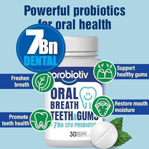 Oral Probiotics for Mouth Bad Breath 7 Billion CFU - Chewable Dental Probiotics for Teeth & Gums, Fresh Breath Freshener, Supports Oral Microbiome & Healthy Mouth Oral Probiotics for Mouth Bad Breath 7 Billion CFU - Chewable Dental Probiotics for Teeth & Gums, Fresh Breath Freshener, Supports Oral Microbiome & Healthy Mouth