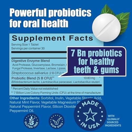 Oral Probiotics for Mouth Bad Breath 7 Billion CFU - Chewable Dental Probiotics for Teeth & Gums, Fresh Breath Freshener, Supports Oral Microbiome & Healthy Mouth Oral Probiotics for Mouth Bad Breath 7 Billion CFU - Chewable Dental Probiotics for Teeth & Gums, Fresh Breath Freshener, Supports Oral Microbiome & Healthy Mouth