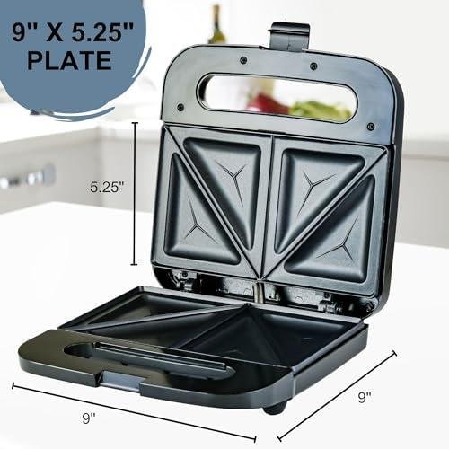         OVENTE Electric Sandwich Maker with Non-Stick Plates, Indicator Lights, Cool Touch Handle, Easy to Clean and Store, Perfect for Cooking Breakfast, Grilled Cheese, Tuna Melts and Snacks, Black GPS401B       