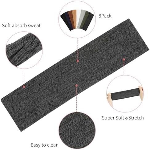 8 Pack Sport Headbands for Women, Elastic Soft Fabric Non-Slip Hair Bands Hair Warp for Daily Workout Yoga Running Sports 8 Pack Sport Headbands for Women, Elastic Soft Fabric Non-Slip Hair Bands Hair Warp for Daily Workout Yoga Running Sports