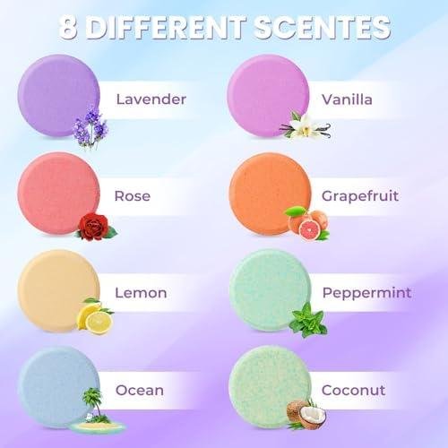         Shower Steamers 8 Scents - Shower & Bath Bombs with Organic & Natural Fragrances for Teens and Adults - Birthday, Mother's Day Gift for Women Who Have Everything（Purple）       