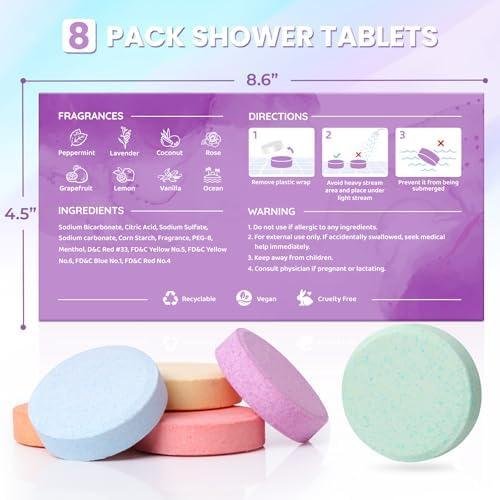        Shower Steamers 8 Scents - Shower & Bath Bombs with Organic & Natural Fragrances for Teens and Adults - Birthday, Mother's Day Gift for Women Who Have Everything（Purple）       