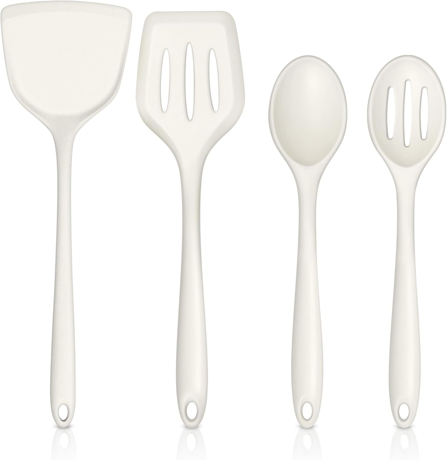 TeamFar Cooking Utensils, Silicone Kitchen Utensils Set of 4, Solid & Slotted Spoons Turners for Non-stick Cookware, Non-Toxic & Seamless Design, Heat-Resistant & Non-Scratch, Dishwasher Safe, White