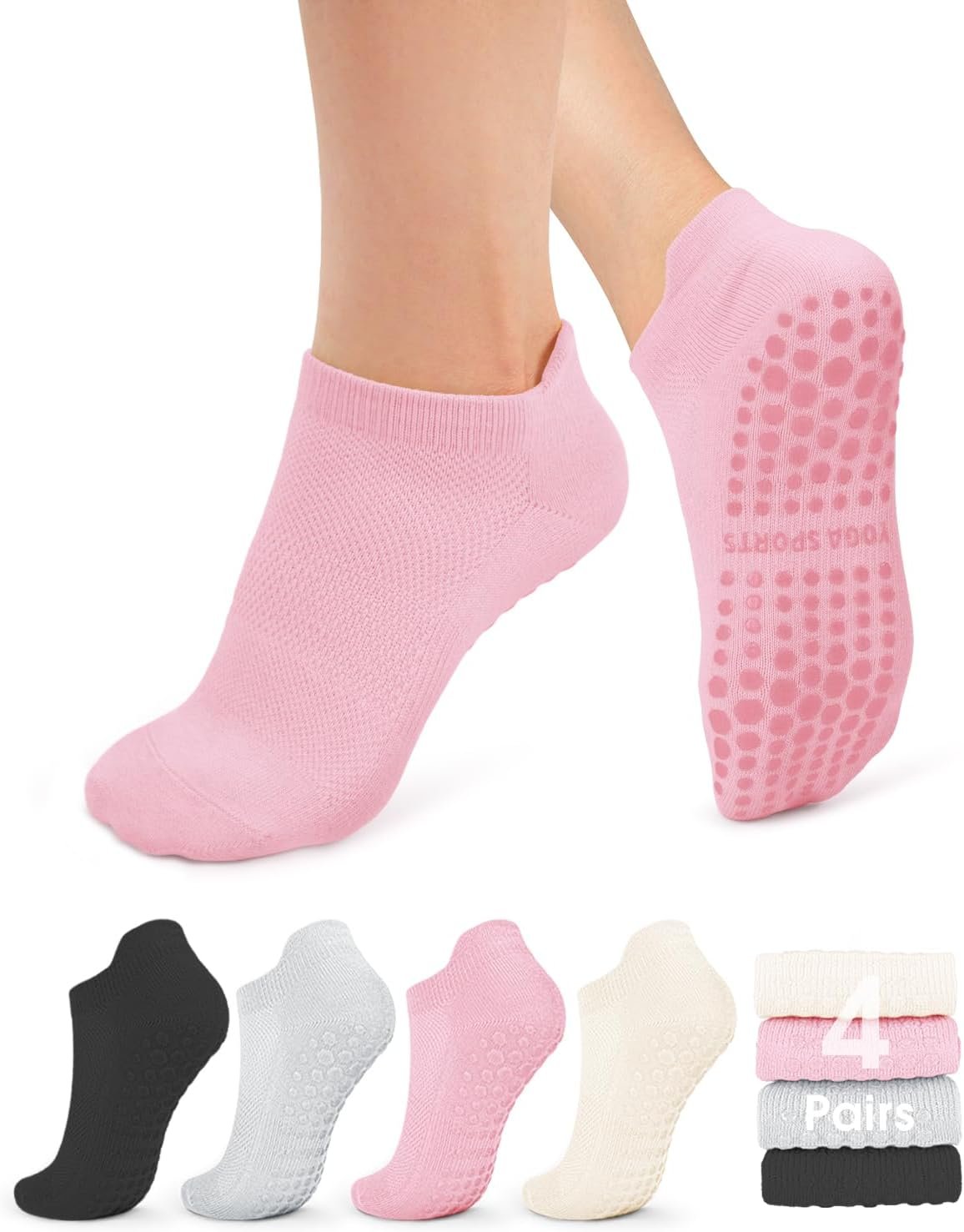 YeuG 4/6 Pairs Pilates Socks for Women - Non Slip Grip Socks for Yoga, Barre, Hospital, Barefoot