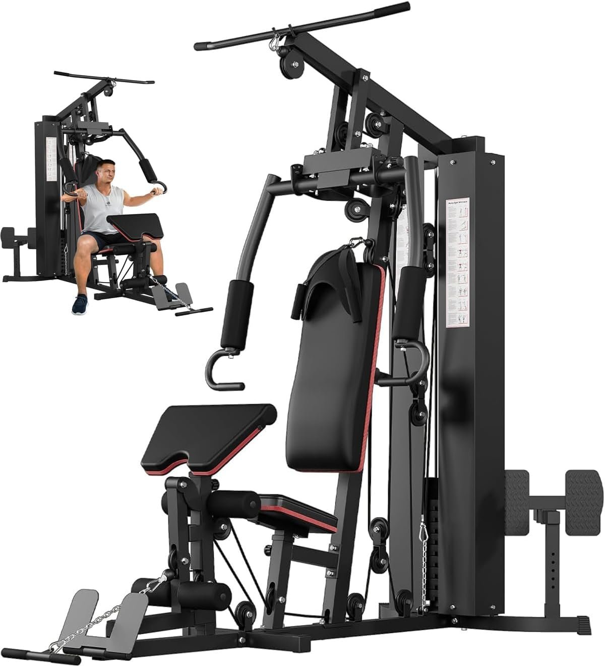 Multifunctional Home Gym Equipment - Full Body Workout Machine with 150LB Weight Stack, High/Low Pulley System, Leg Press & Butterfly Arms | Complete Strength Training Station for Home Use