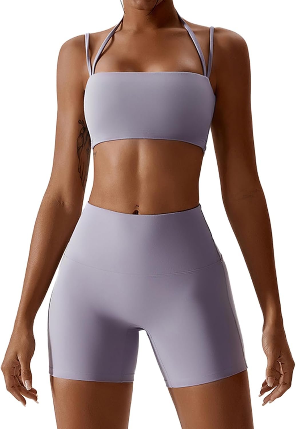 IMEKIS Women's Workout Sets 2 Piece Yoga Outfit High Waisted Biker Shorts Leggings Sports Bra Gym Fitness Clothes Tracksuit