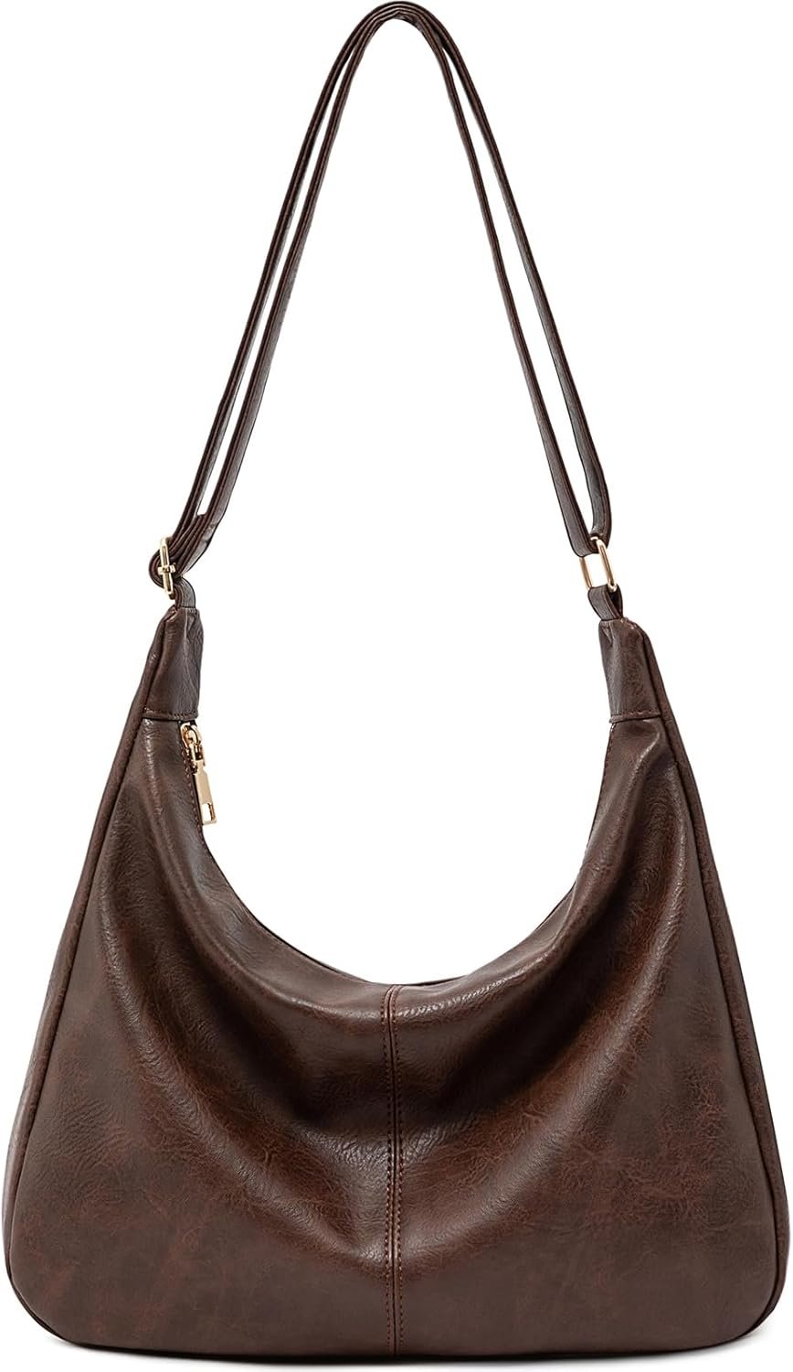 NIUEIMEE ZHOU Hobo Bags for Women Foldable Vegan Leather Shoulder Handbag Slouchy Tote Crossbody Purses
