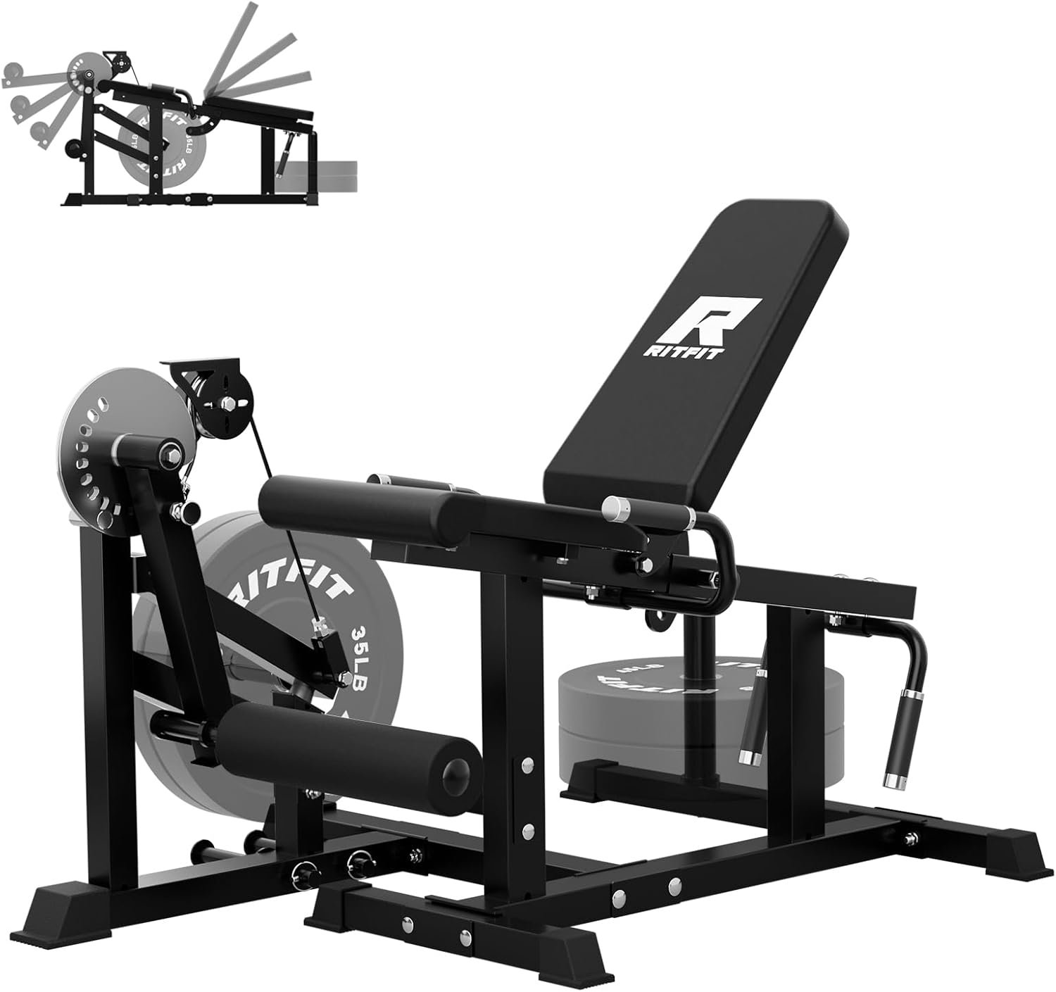 RITFIT Leg Extension and Curl Machine, 700LB Adjustable Leg Curl Machine, Seated Leg Extension and Lying Curl Machine for Home Gym, leg workout equipment Compatible with 1'' and 2'' Weight Plates