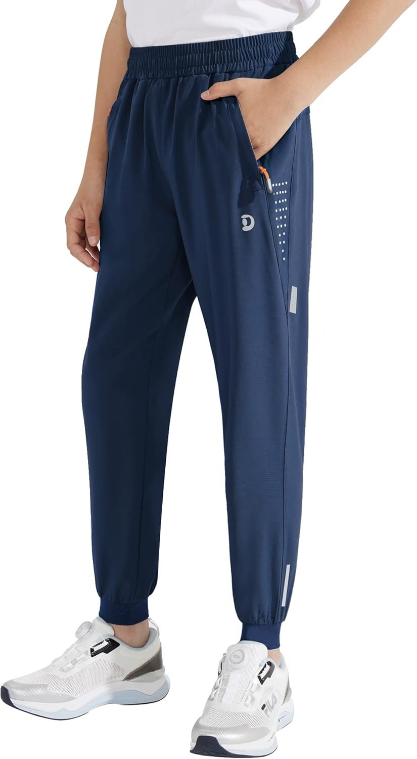 Boys Lightweight Jogger Pants Youth Kids Quick Dry Hiking Active Athletic Pants with Zipper Pockets