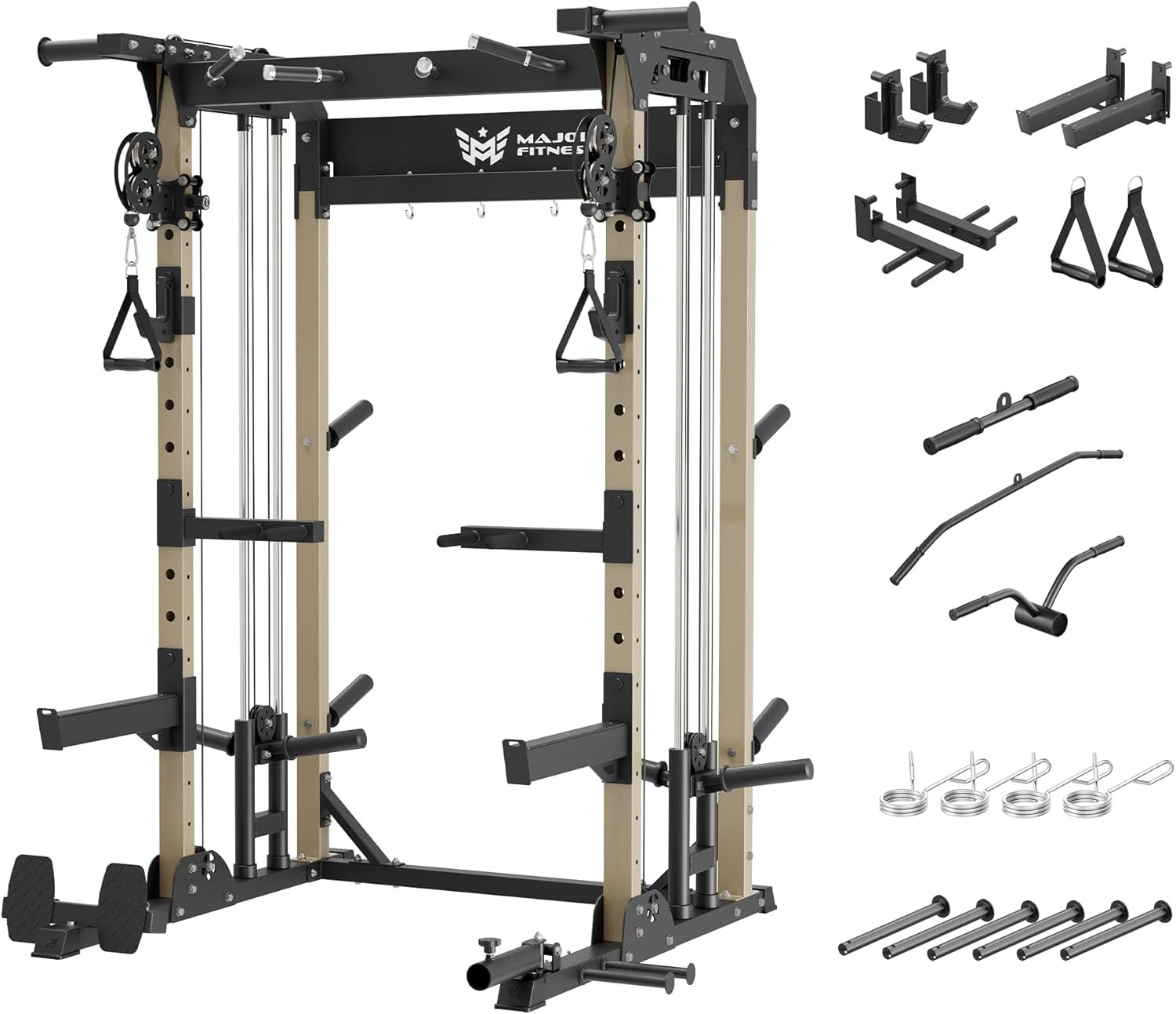 MAJOR FITNESS F22 Power Rack, 1600lbs All-in-One Squat Rack with Dual Pulley System, Heavy-Duty Steel Frame, Attachments & Storage for Home Gym Strength Training