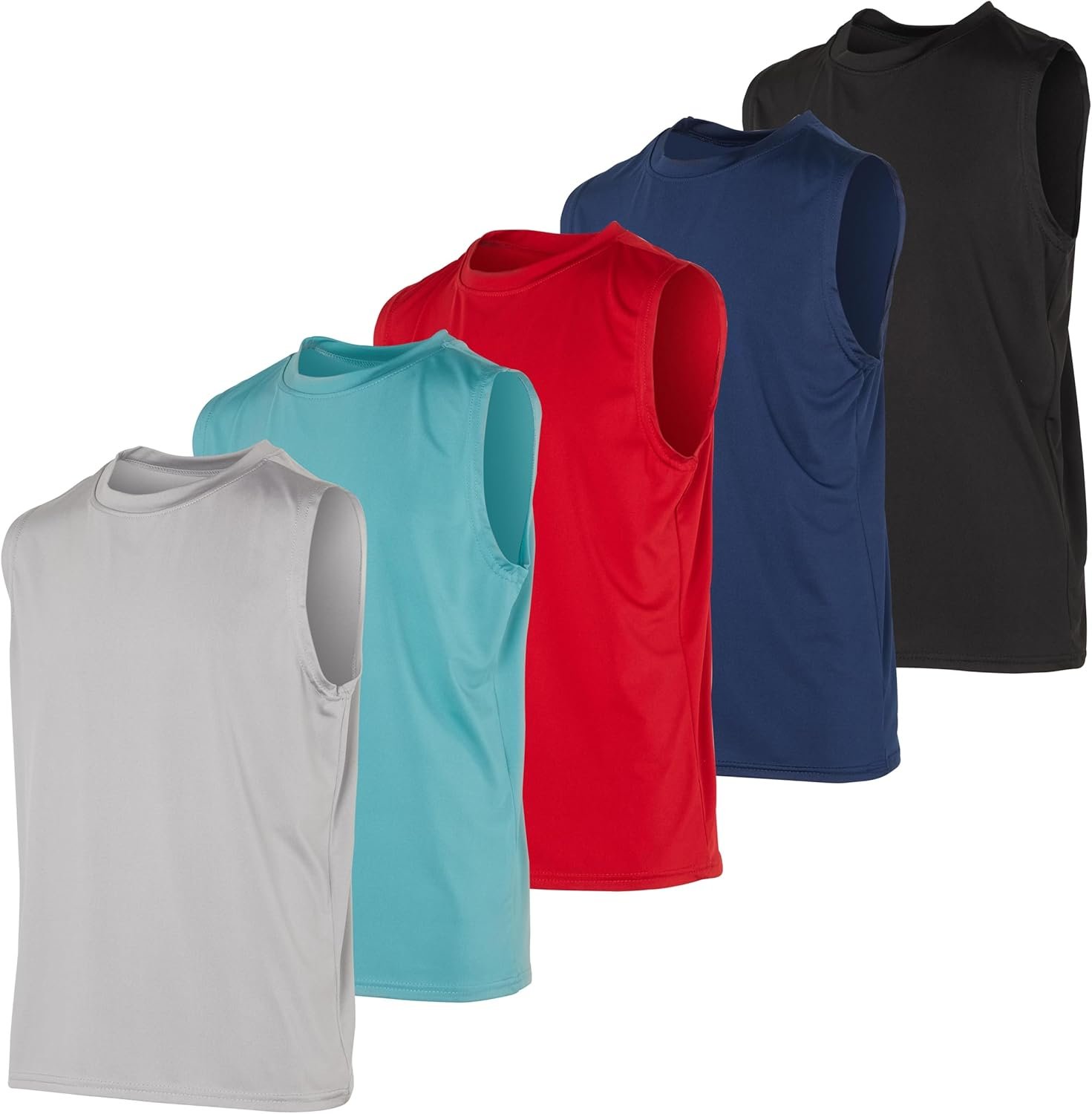 Real Essentials 5 Pack: Boys Dry-Fit Active Athletic Performance Tank Top