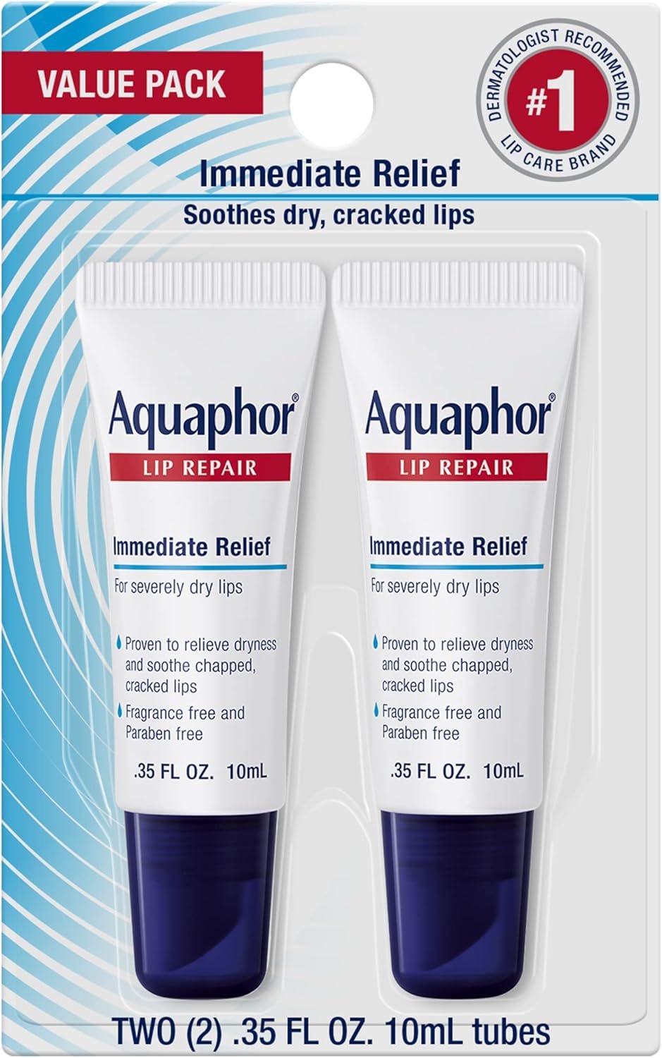 Aquaphor Lip Repair Ointment, Moisturizing Lip Balm Pack, Relieves Dryness, 0.35 Tube, Pack of 2