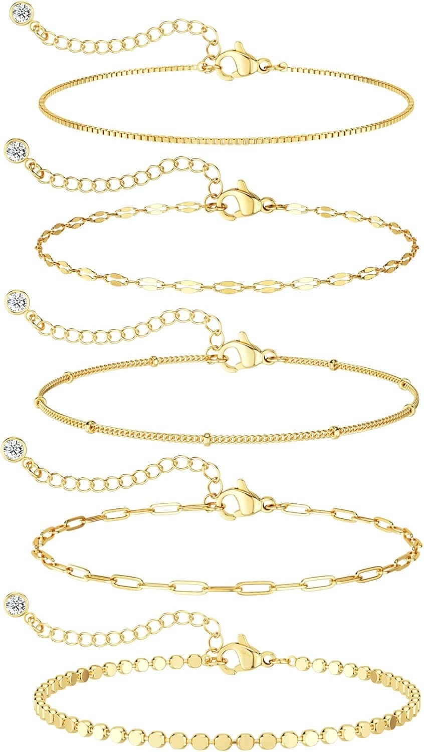 MBW Gold Bracelets for Women Trendy, Dainty 14K Gold Plated Bracelet Stack Beaded Chain Bracelet Set Thin Small Cute Paperclip Bracelets Fashion Waterproof Jewelry Gift Gold Accessories for Women