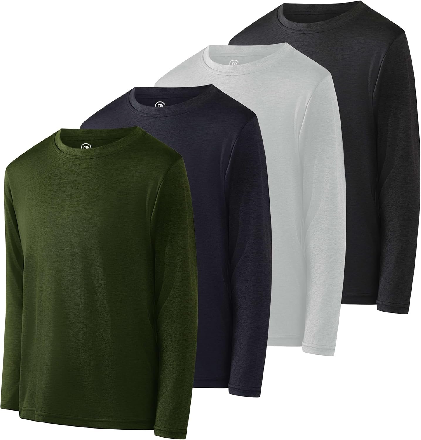 Real Essentials 4 Pack: Boys Youth Dry-Fit Moisture Wicking Active Athletic Performance Long-Sleeve T-Shirt