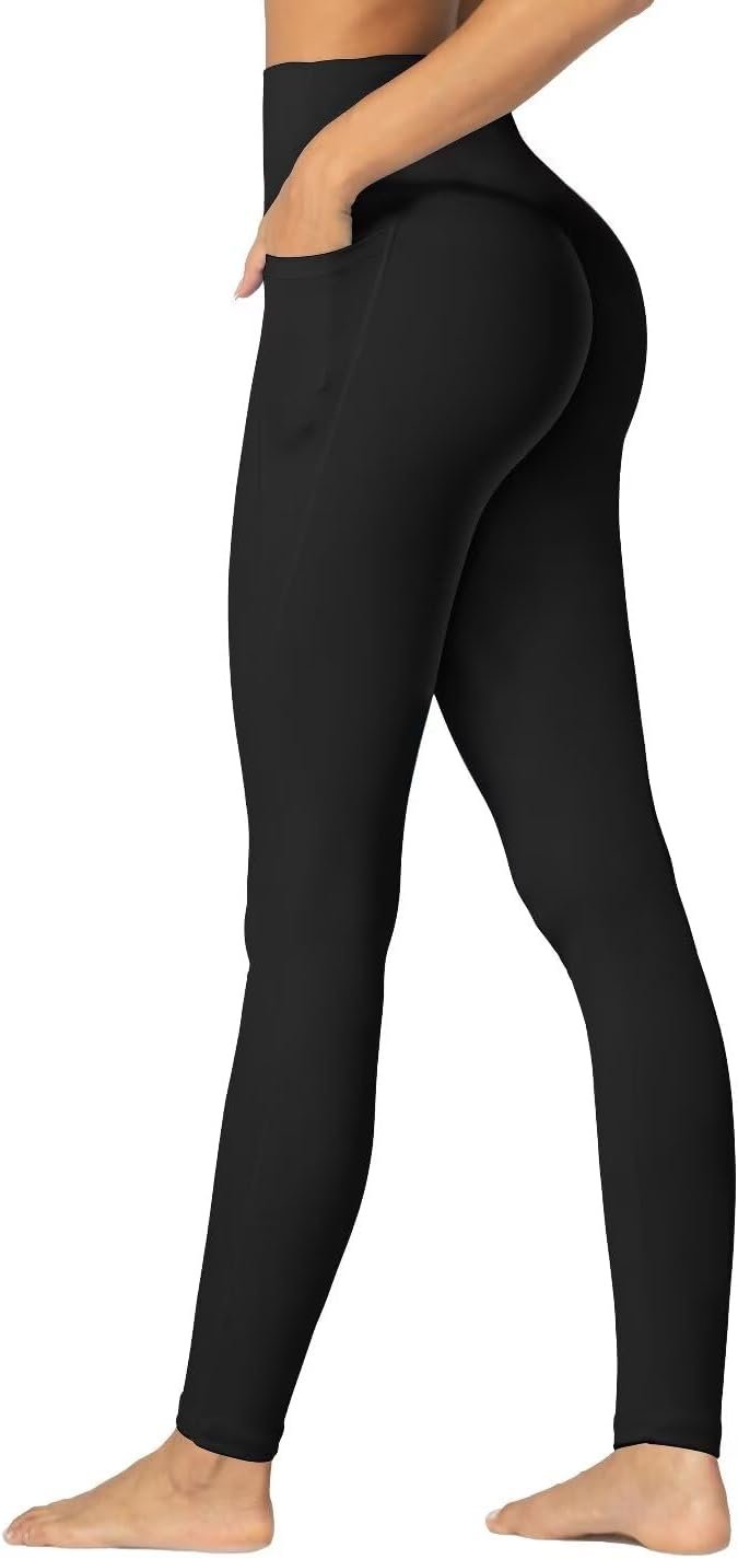Sunzfly Invisible Butt Scrunch Workout Leggings with Pockets for Women, No Front Seam Gym Yoga Pants with Tummy Control