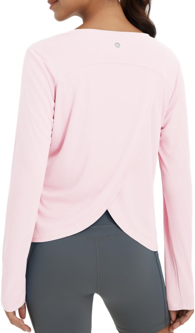 baleaf Women's Long Sleeve Workout Tops Athletic Shirts Split Back Running Gym Quick Dry Sun Protection UPF 50+
