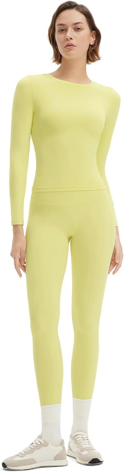 SUUKSESS Women 2 Piece Workout Set Tummy Control Legging Long Sleeve Workout Top
