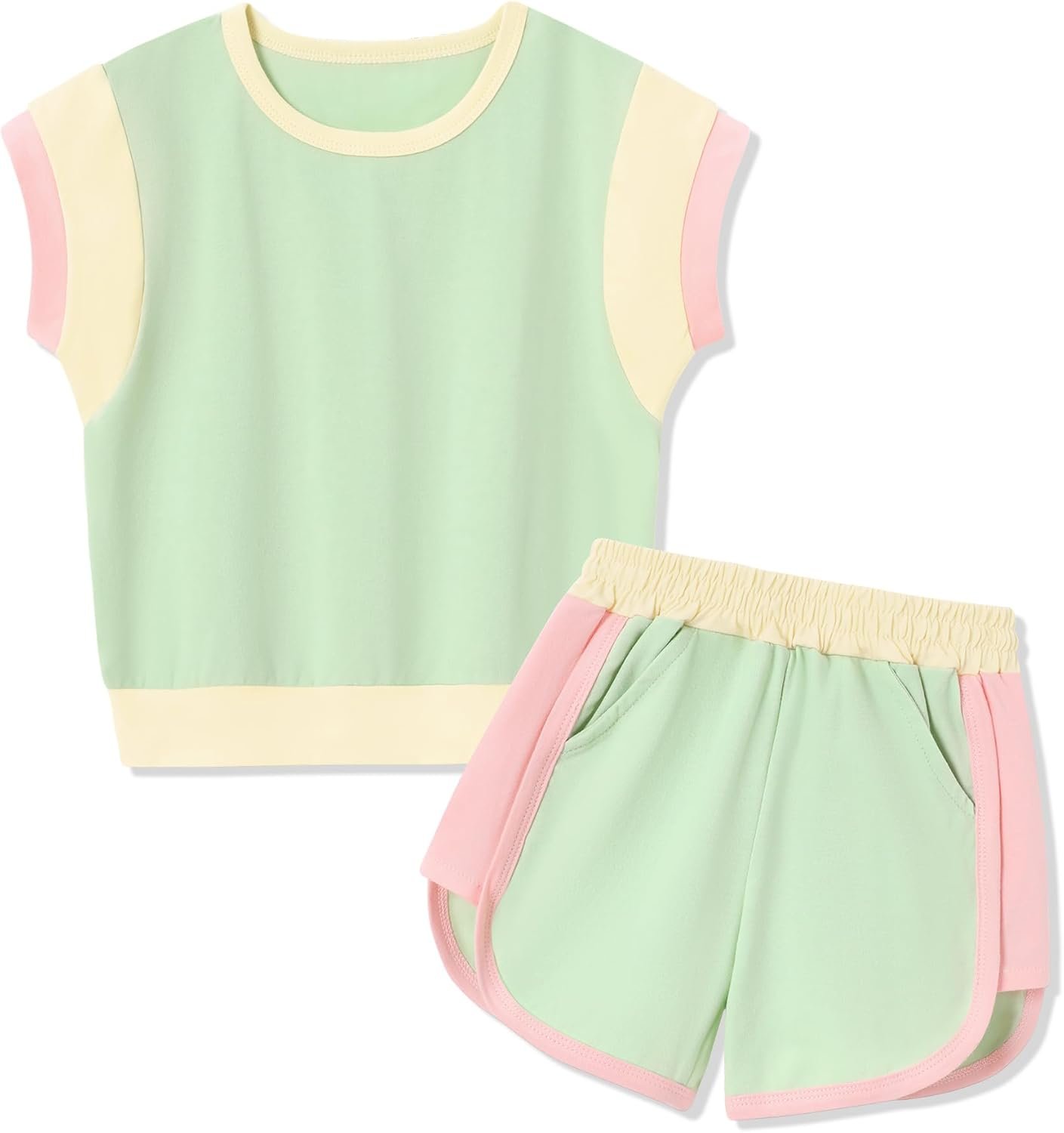 SANMIO Toddler Girl Clothes 2025 Summer Toddler Girls Color Block Short Sleeve Shorts Sweatsuit Outfits