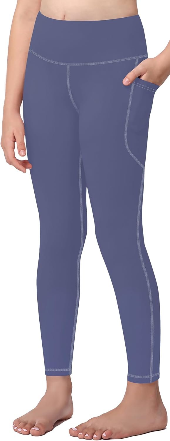 AENLLEY Girls Activewear Leggings with 2 Pockets - Kids High Waist Dance Workout Yoga Pants for Athletic