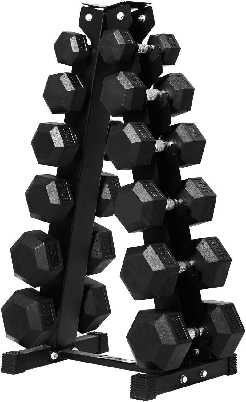 RITFIT 650/550/450/350/300/310/260/210/200/180/150/100 LB Rubber Hex Dumbbells Set with Optional Dumbbell Rack, Multi Weight Set to Choose, Ideal for Home Gym and Fitness